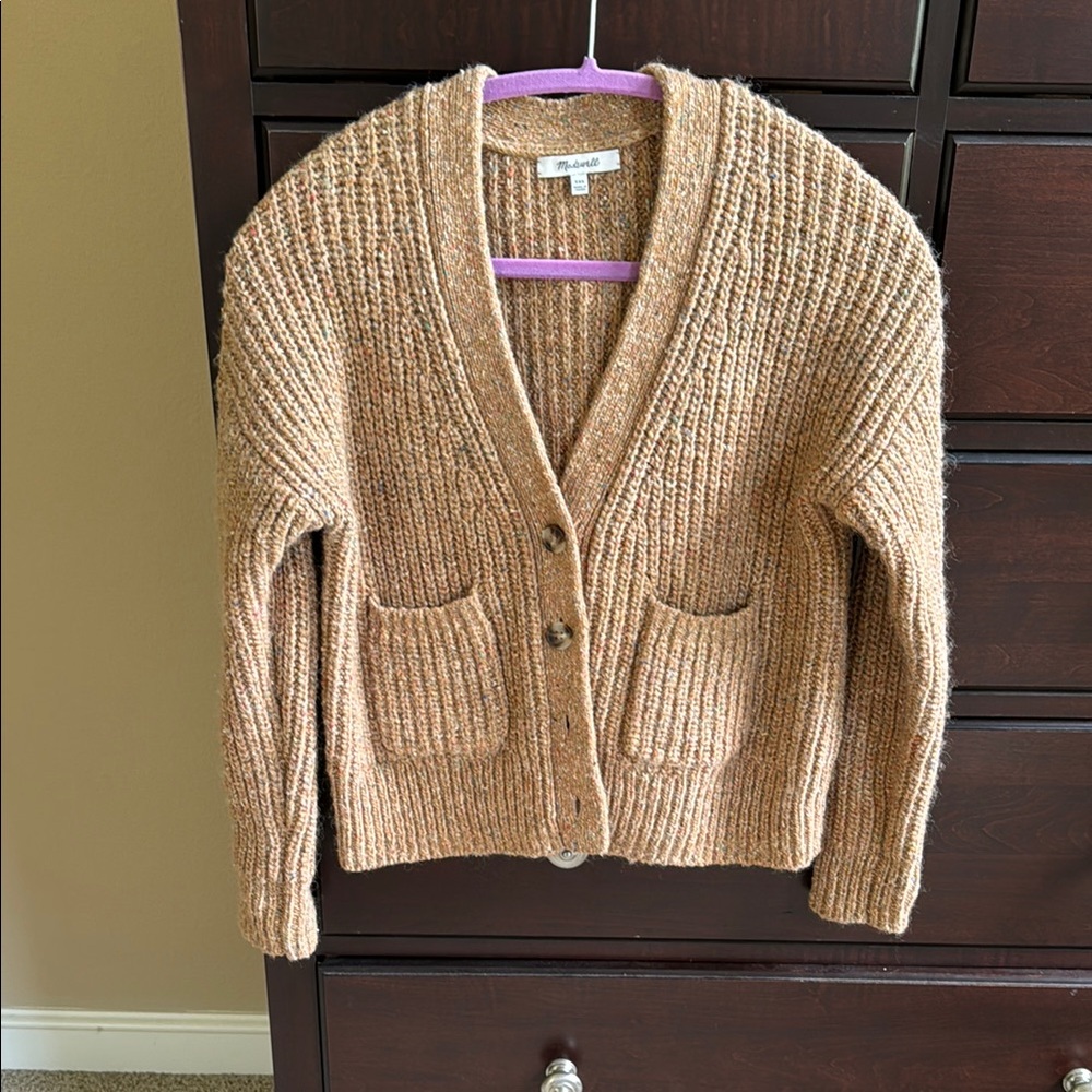 Madewell Tan Cardigan Sweater Ribbed Knit V-Neck